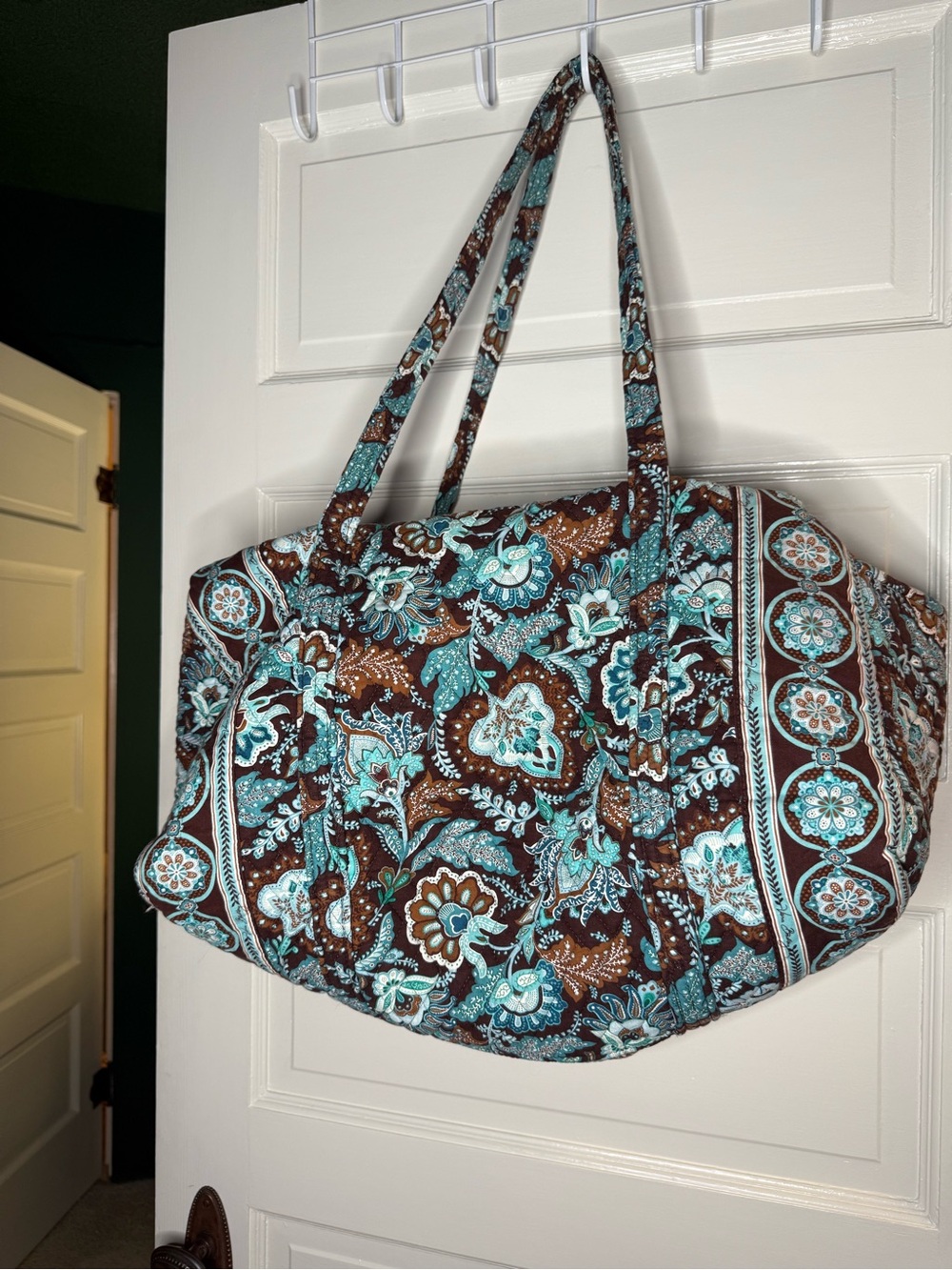 Vera Bradley Java Blue Quilted Floral Weekender Bag - Brown & Teal